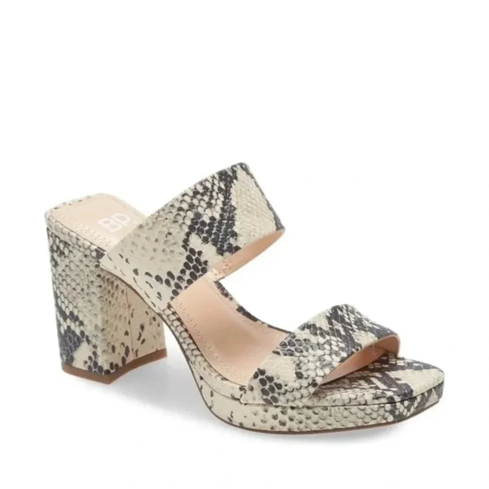 BP Karly Sandals Block Heel Snake Crocodile Print Platform Slide‎ Size 9